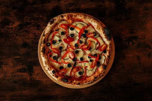 veggie pizza bell peppers mushrooms olives